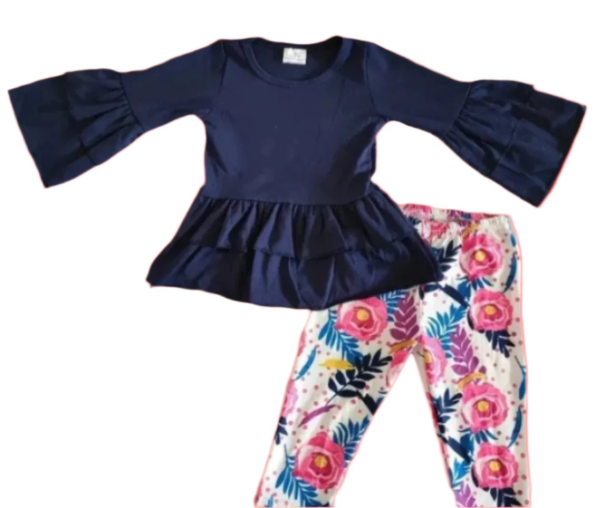 Girl's Rose Flower Outfit, set, leggings, top, bell sleeve / SALE