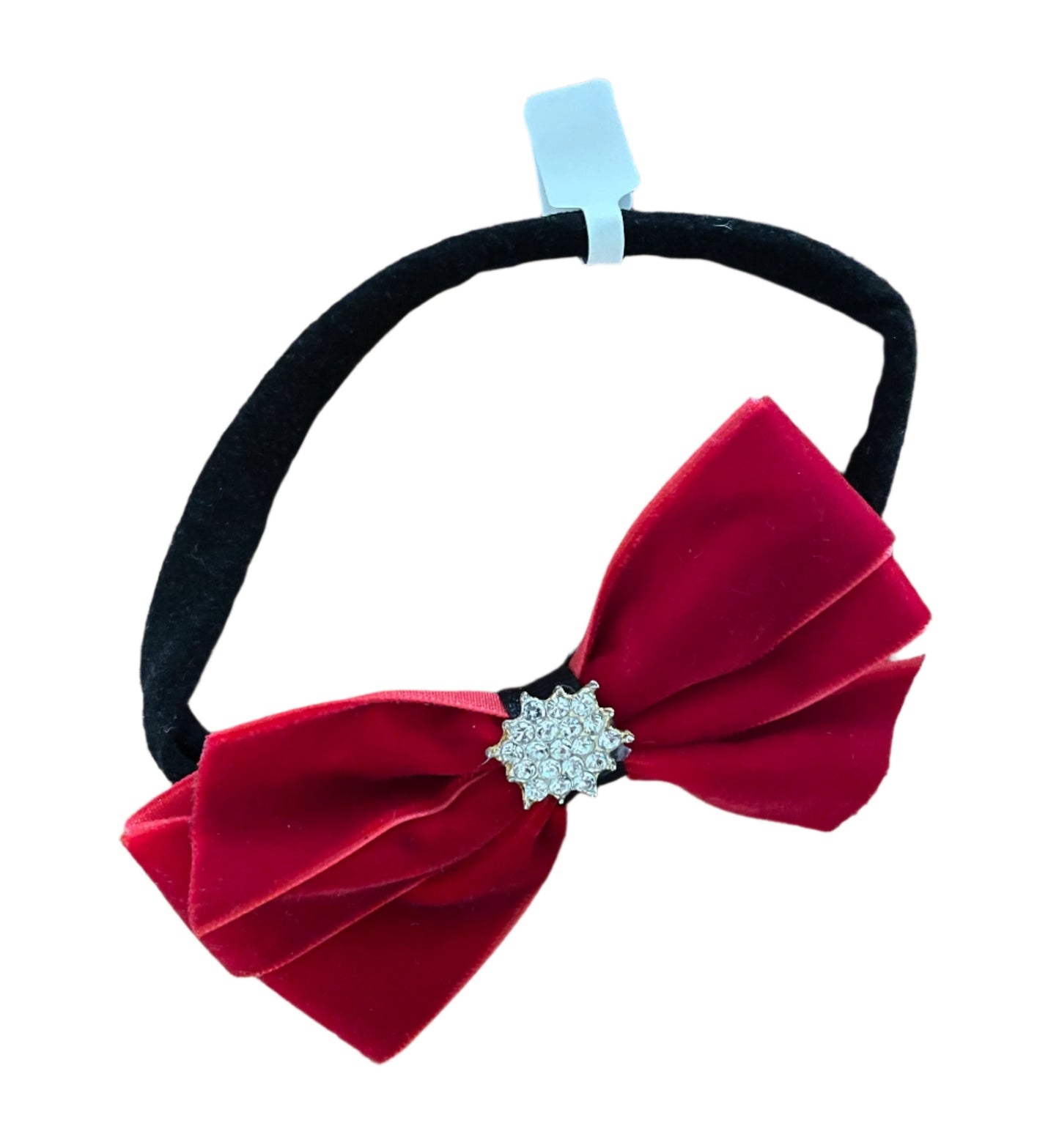 Dark Red Velvet Hair Bow on Headband, girl, holiday, Valentines, stretch, rhinestone