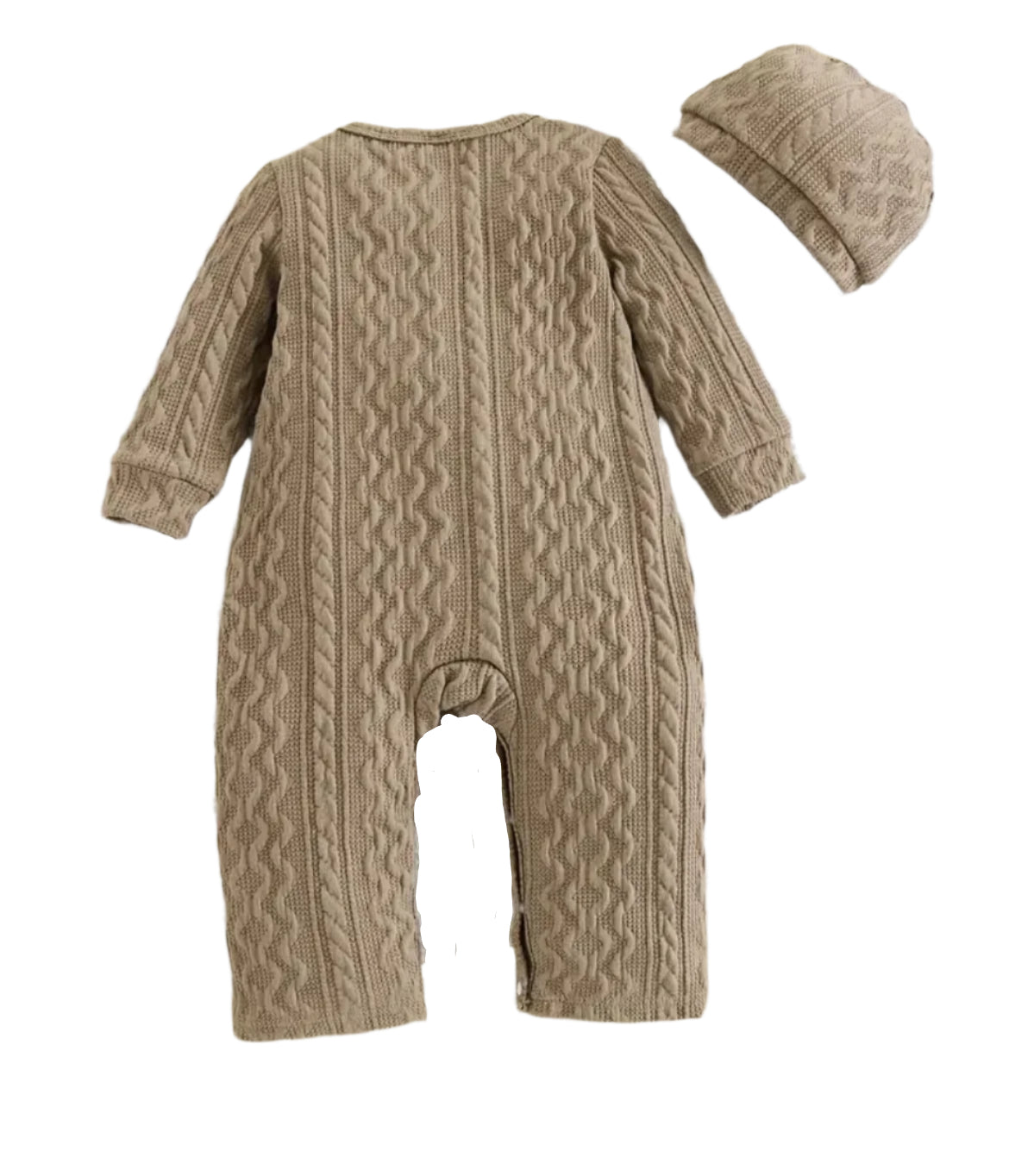 Knit Unisex Taupe Cable Romper w/Hat, Baby, Infant, gift