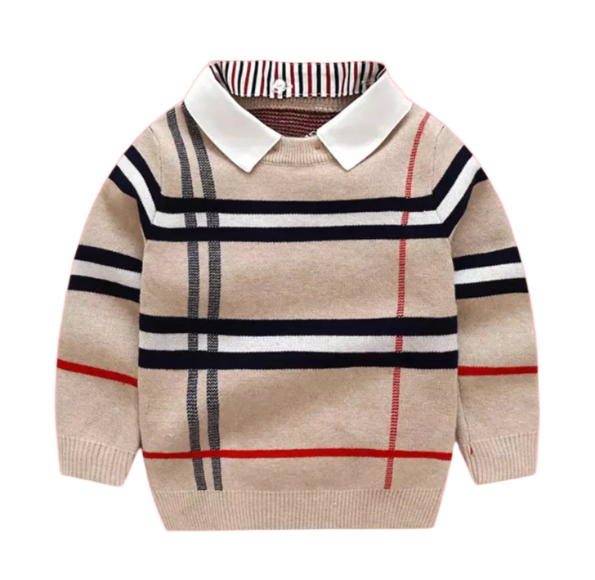Tartan Plaid Kid's Sweater, Unisex, Removable Collar, kids, top