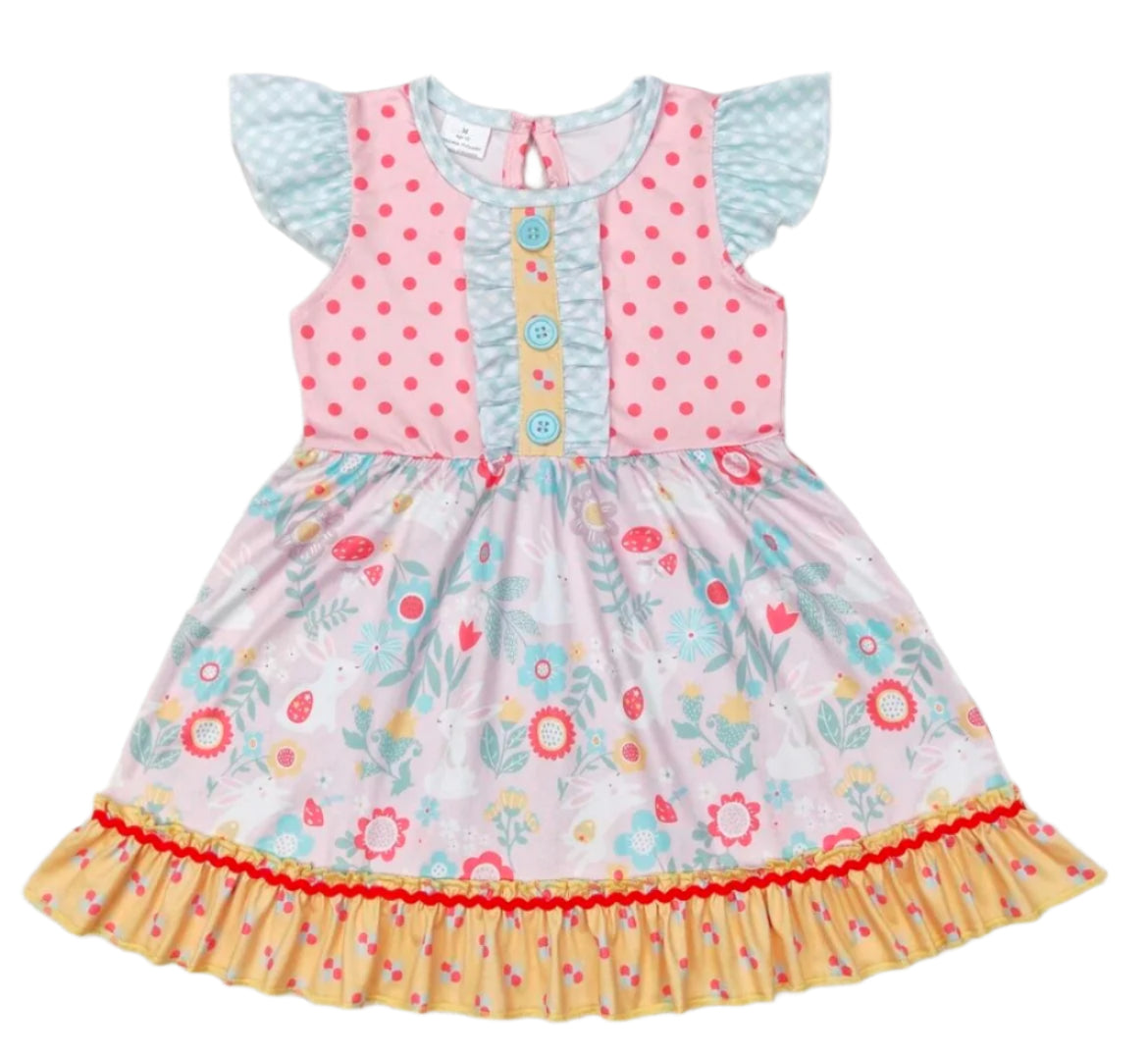 Peasant Polka Dot & Flower Twirl Dress, girl's, Easter, bunny