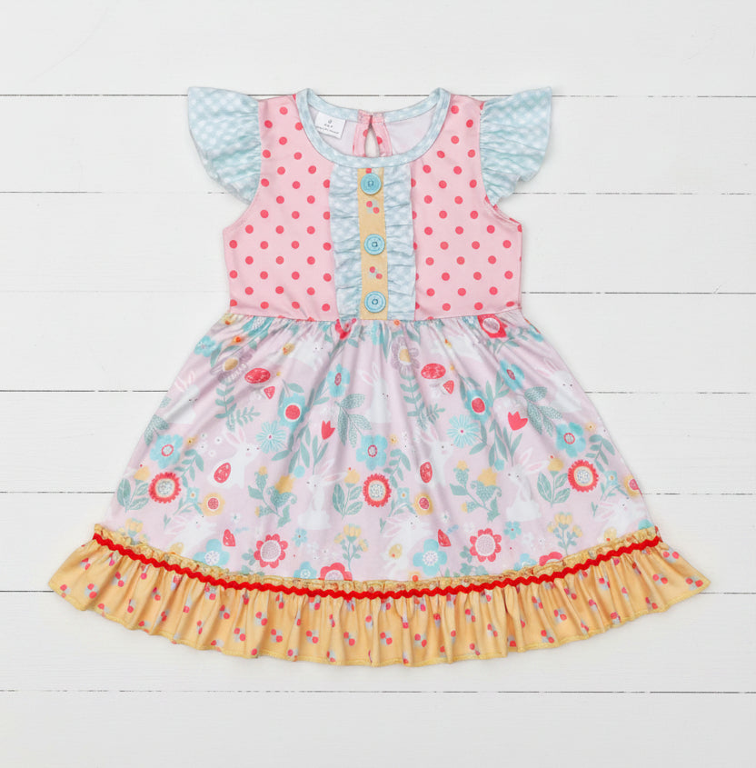 Polka Dot & Flower Flutter Twirl Dress, girl's, Easter, Spring