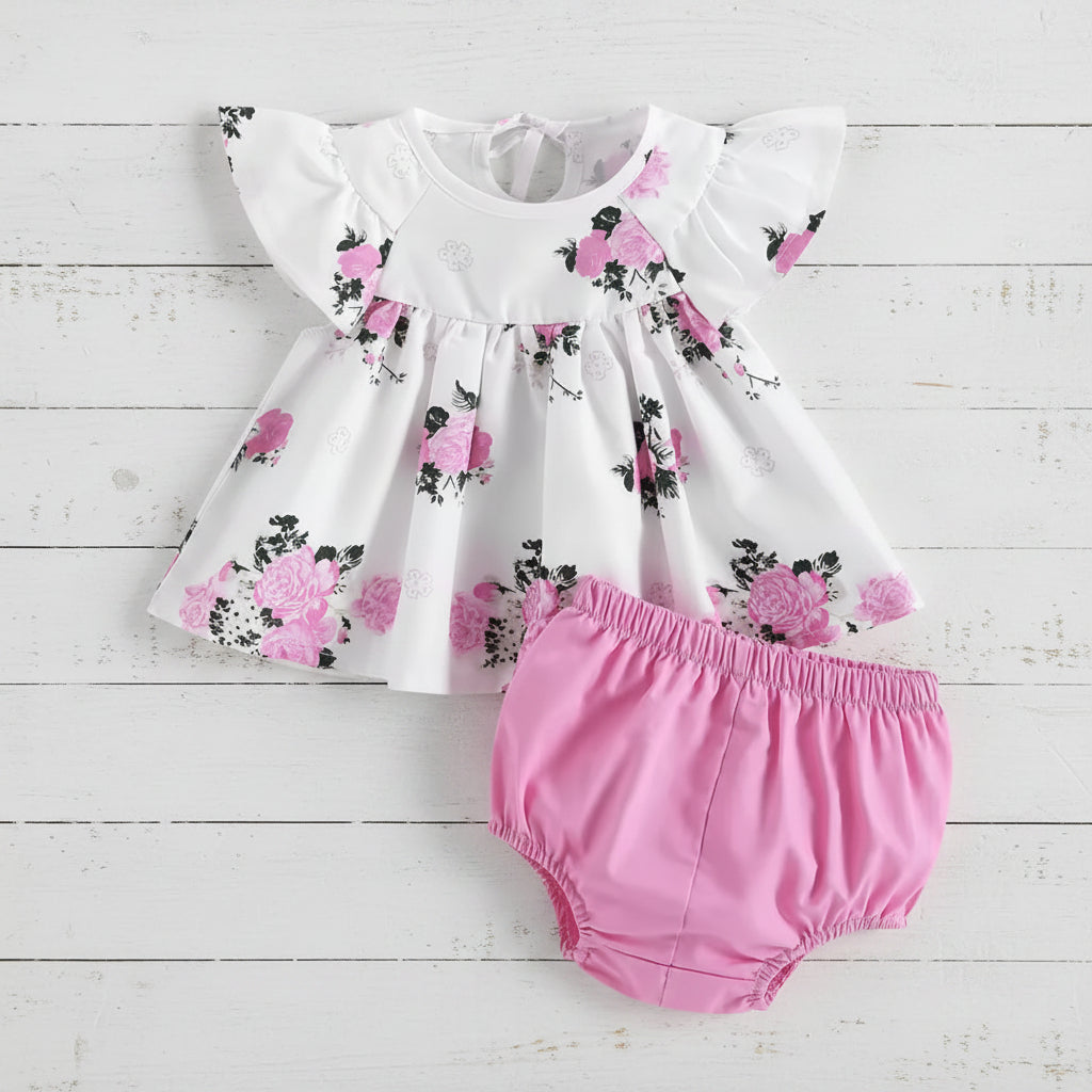 Pink Rose Print Outfit girl's, kids, baby, gift, outfit