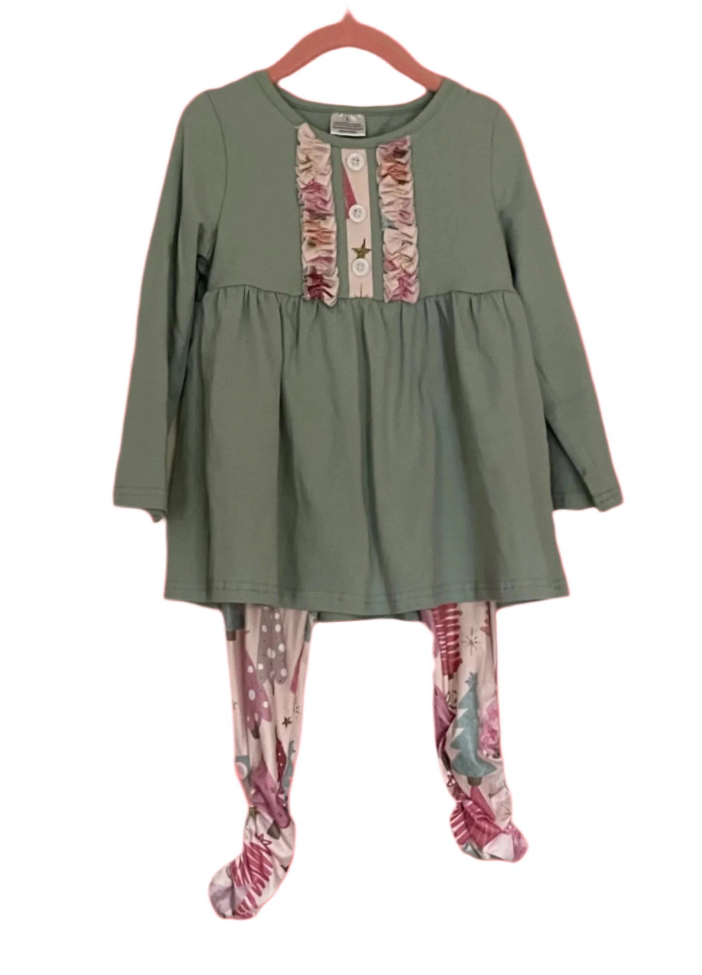 Pastel Christmas Trees Girl's Outfit, Set, kids