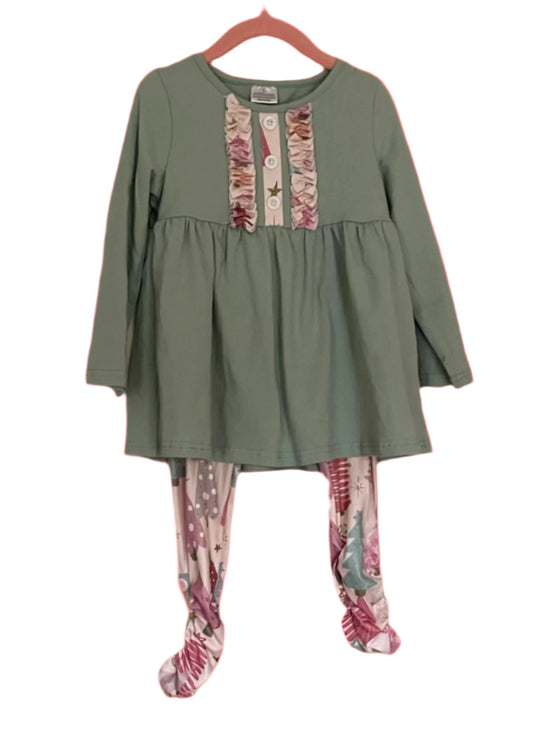 Sage & PastelTrees Girl's Outfit, Set, kids, Winter, holiday