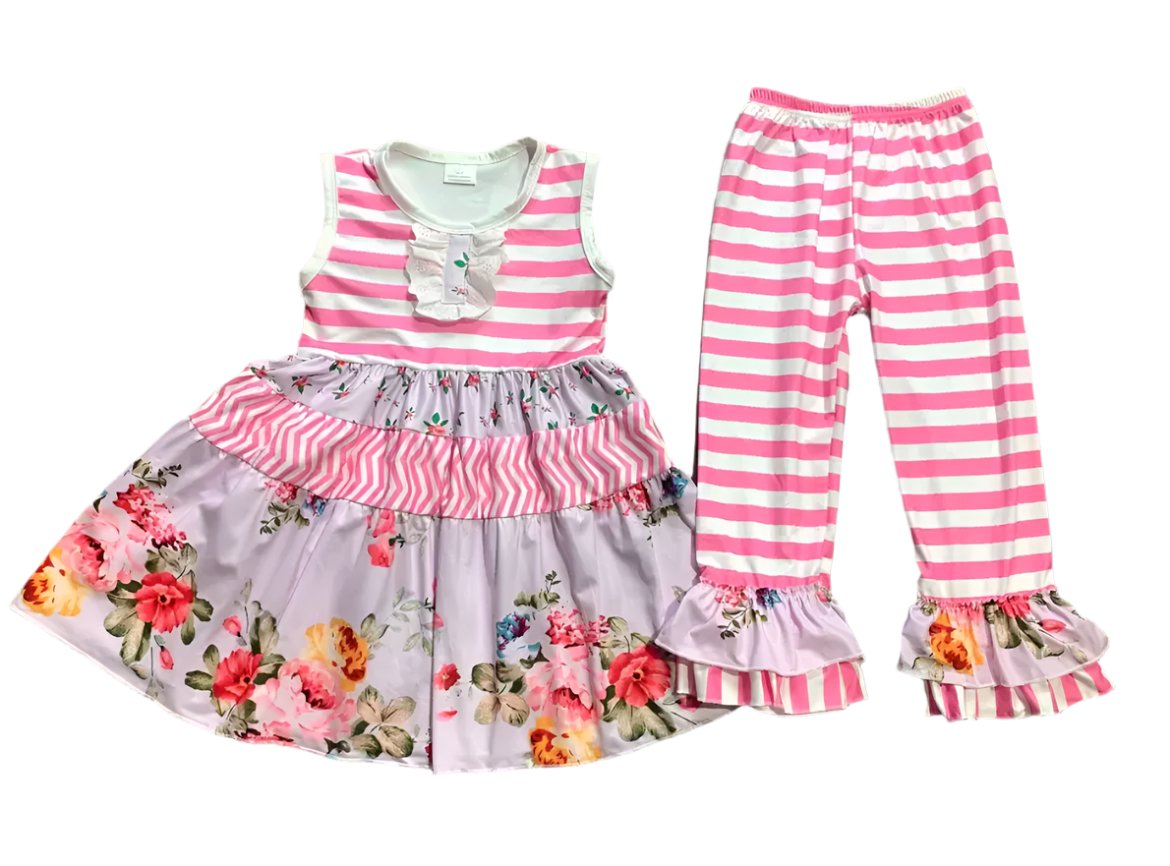 Purple & Pink Ruffle Flower Outfit, girl, set, boutique, kids