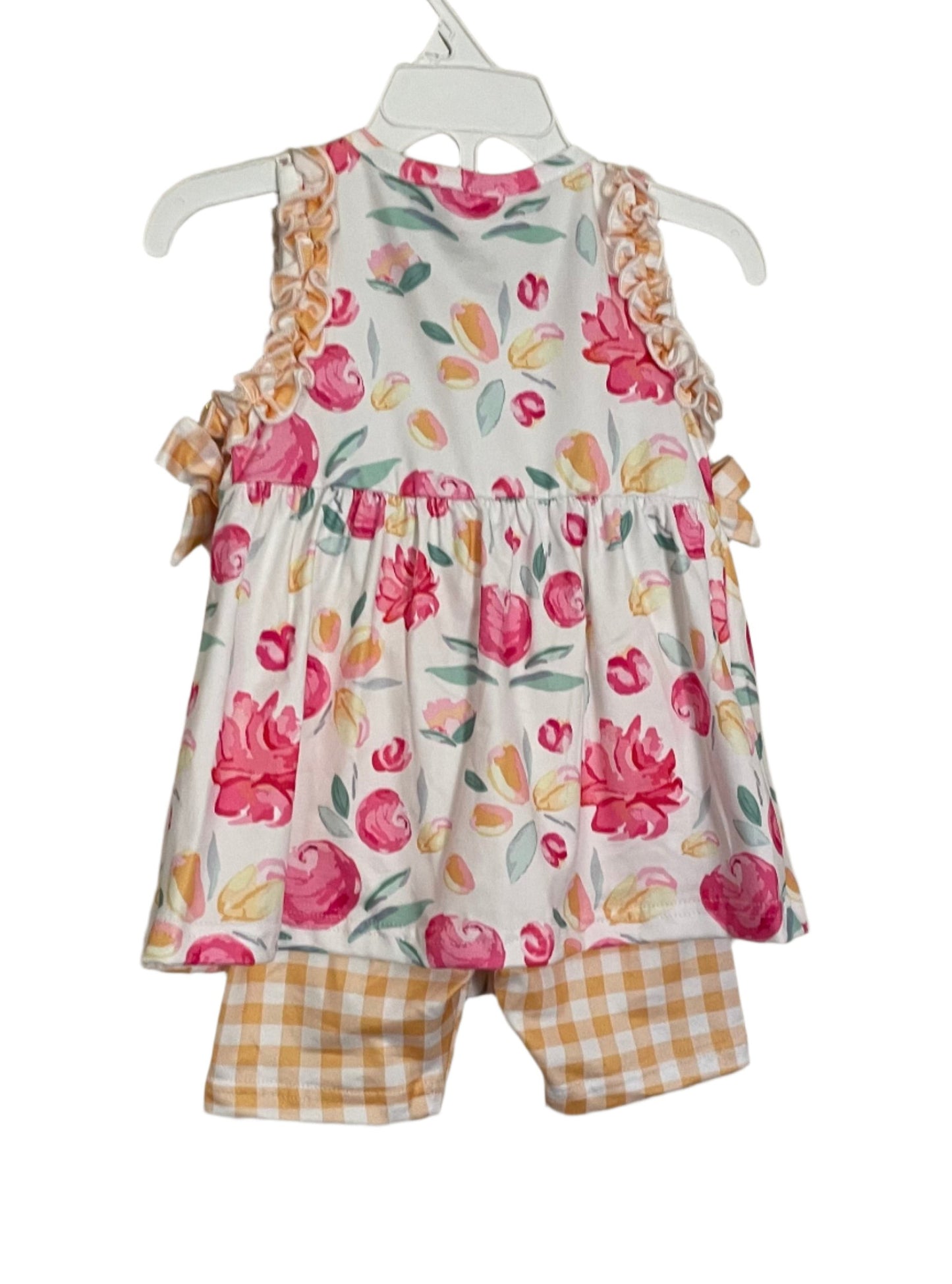 Yellow Checks & Flowers Ruffle Short Set, girls, kids, clothing / SALE