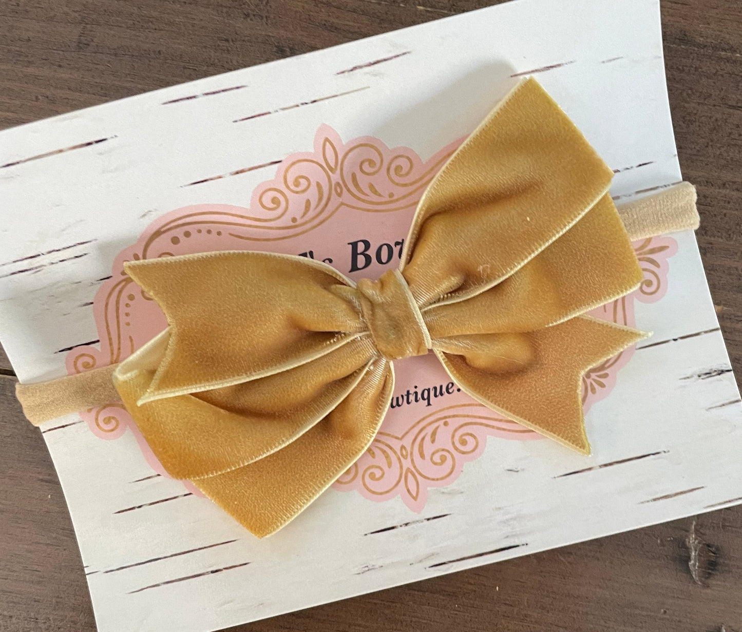 Gold Velvet Hair Bow on Headband, girl, holiday, Christmas, stretch