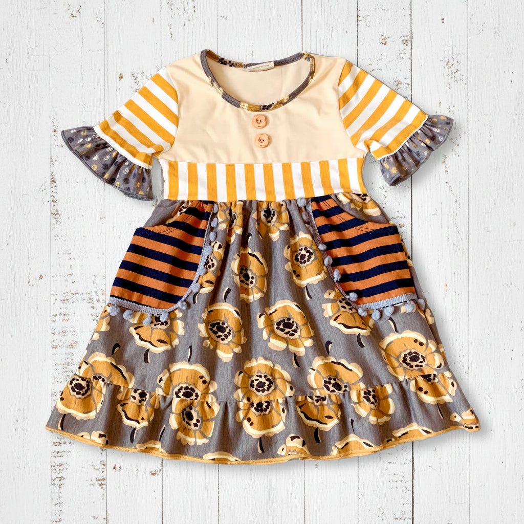 Gold & Gray Floral Leggings, kids, clothing, pants, girl