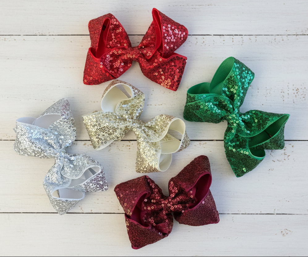 Boutique Loopy Sequin Loopy Hair Bow, girl, clip, holiday, 12 colors