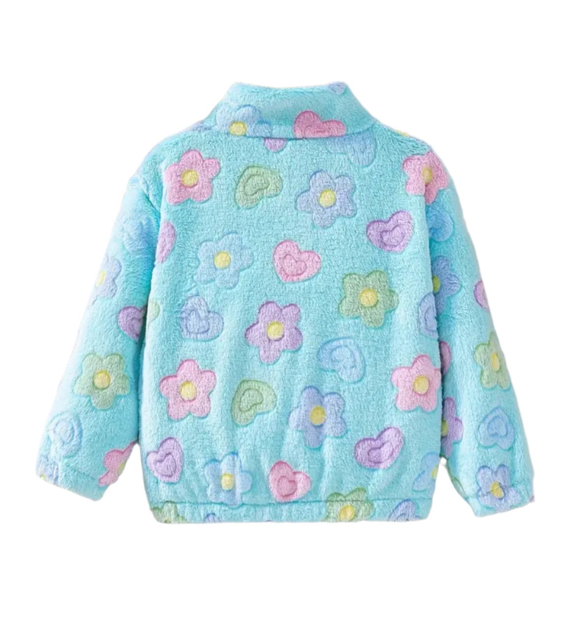 Plush Blue Floral Jacket, zipper, girl's, fleece, kids