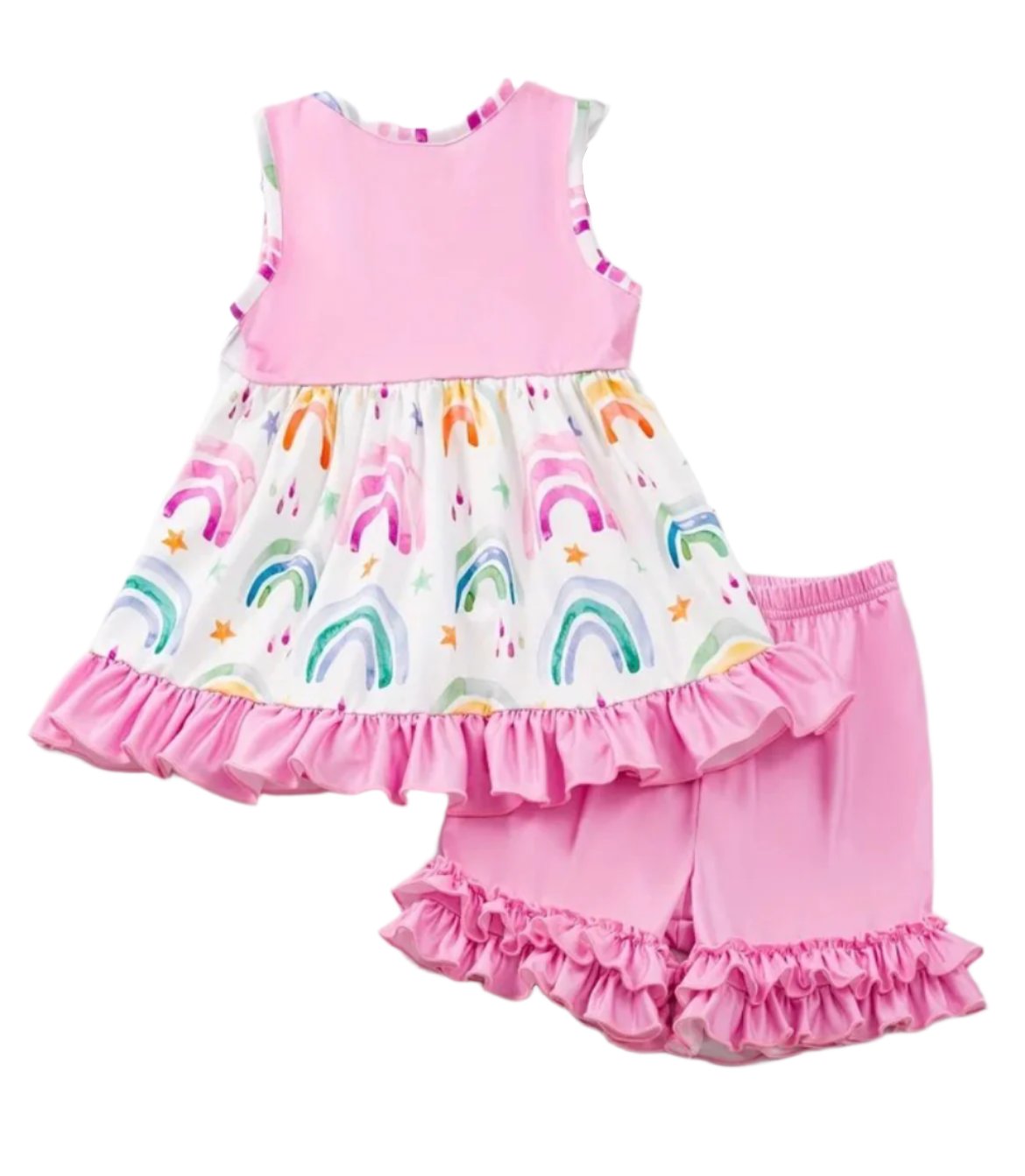 Rainbow Ruffle Short Set, girl's, kids, Pink, Milk Silk / SALE