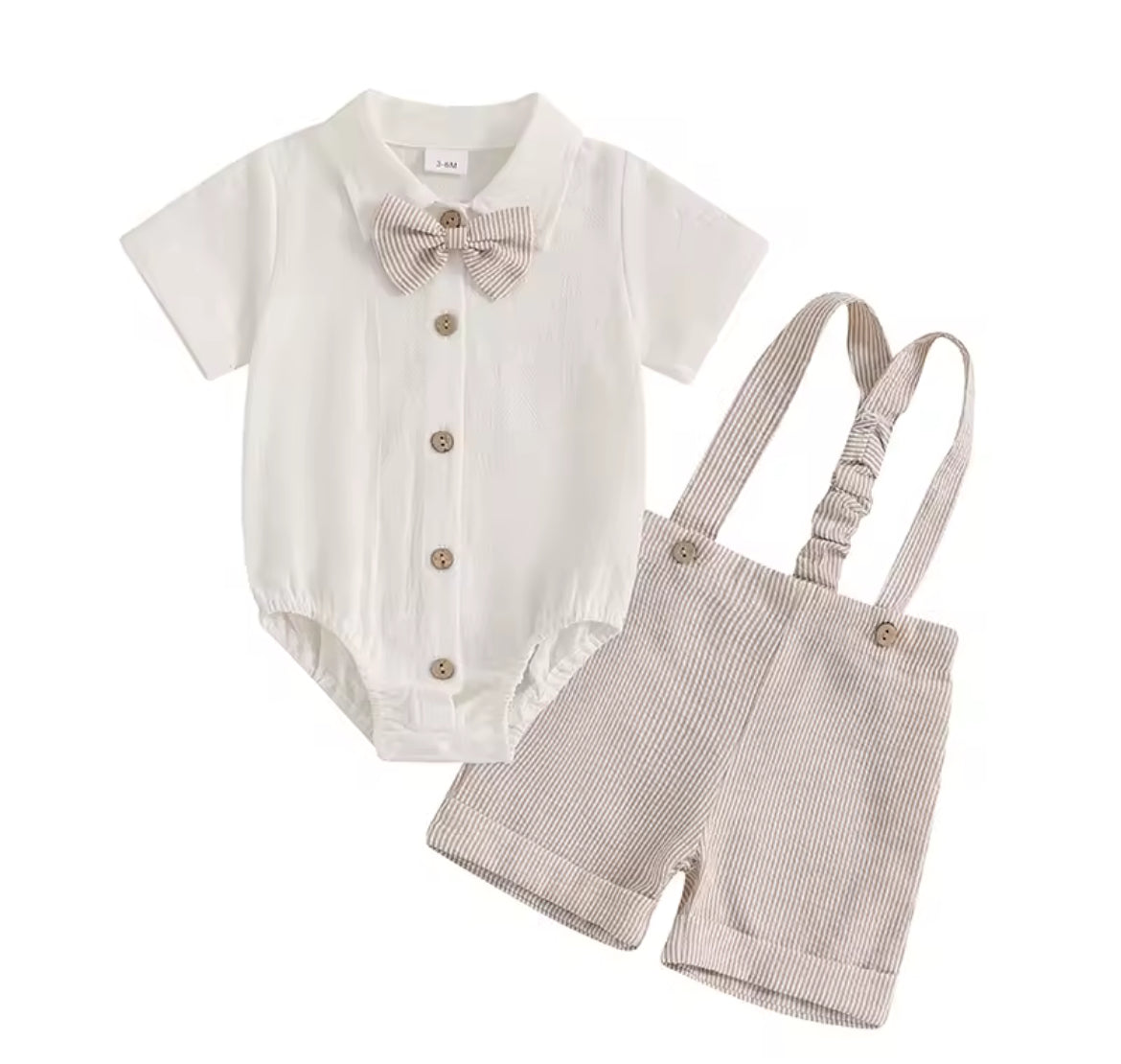 Khaki Short Set Outfit, kids, clothing, set, overalls, bow tie