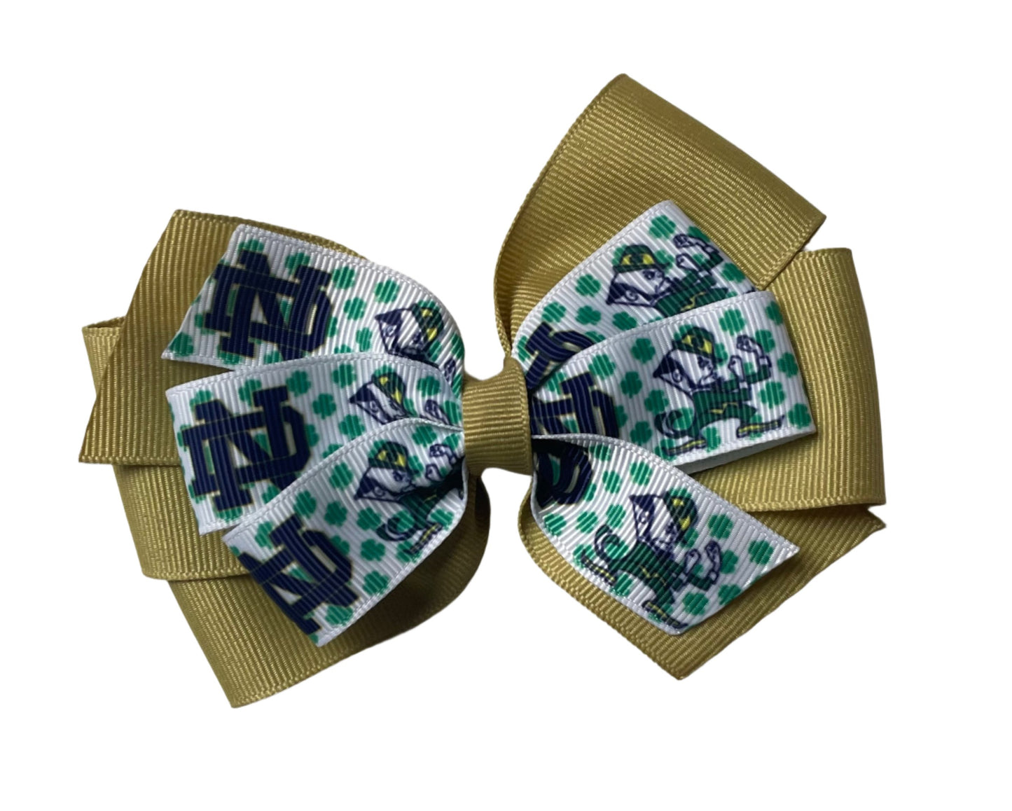 Collegiate Double Hair Bow, University, Notre Dame- Gold