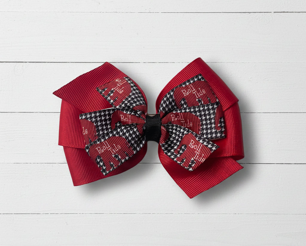 Collegiate Double Hair Bow, Alabama, Roll Tide
