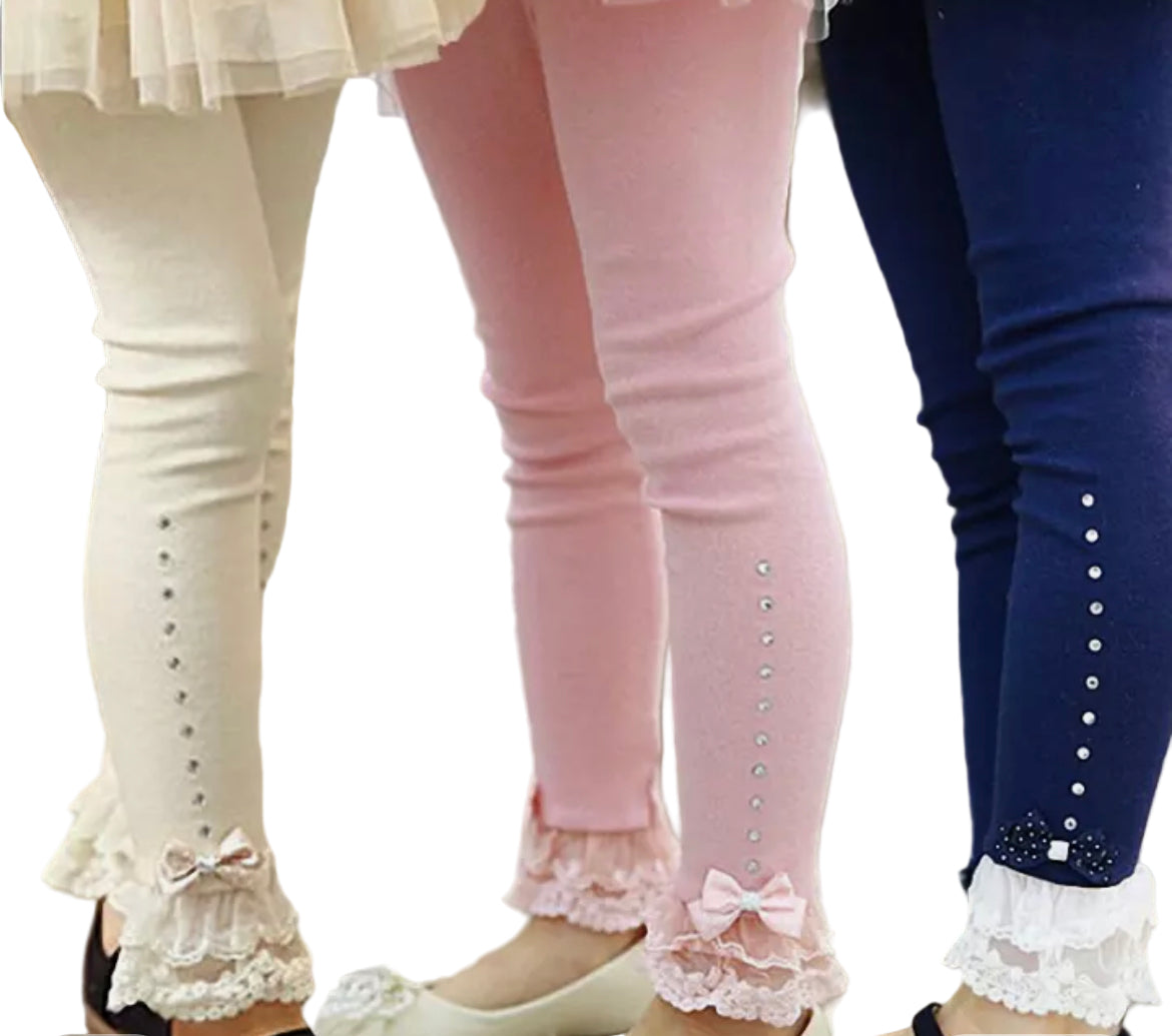Boutique Cotton Lace & Rhinestone Leggings, 4 Colors, girl, pants