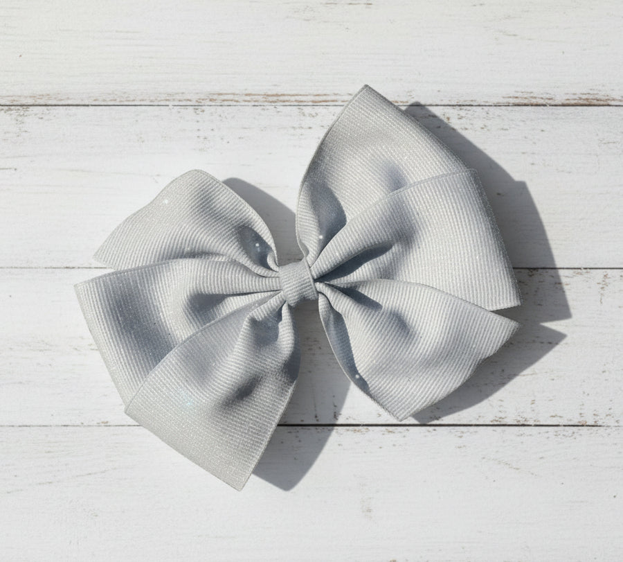 Silver Glitter Hair Bow, girl, holiday, Winter