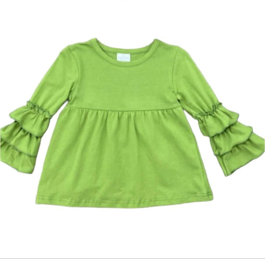 Green Ruffle Sleeve Top, girl's, bell sleeve, kids, clothing