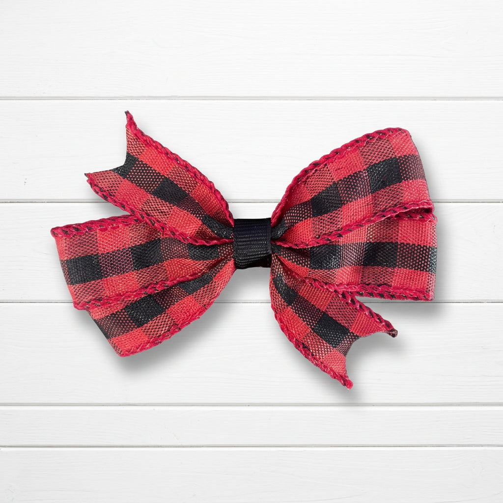 Buffalo Check Small Hair Bow, girl, holiday, Christmas