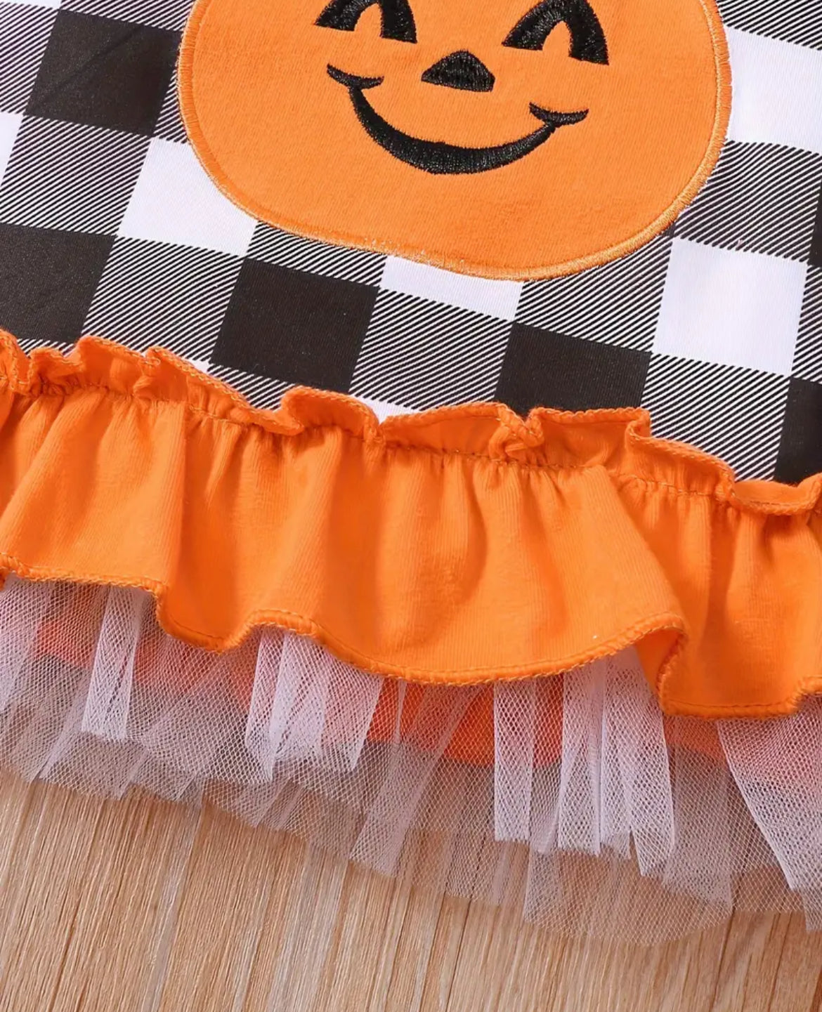Pumpkin Plaid Girl's Ruffle Pant Set, Outfit, kids, Halloween, clothing