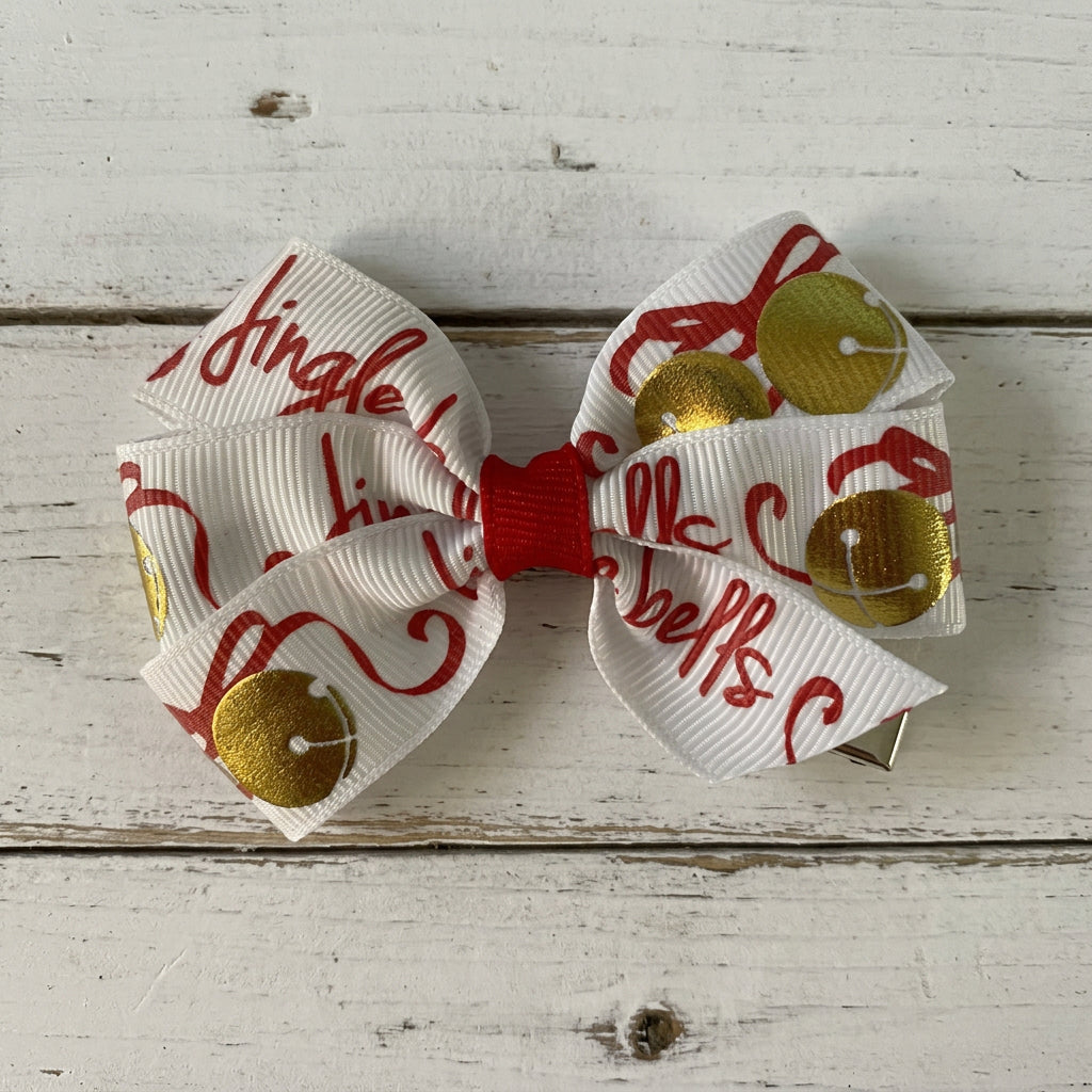 Jingle Bells Small Hair Bow, girl, holiday, Christmas
