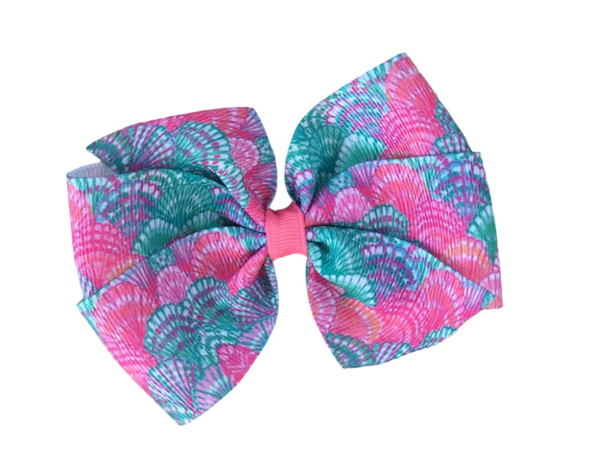 Pastel Shells Preppy Hair Bow, Shello, Resort, clip