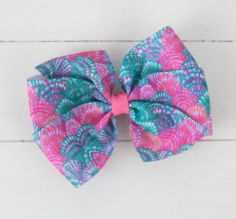 Pastel Shells Preppy Hair Bow, Shello, Resort, clip