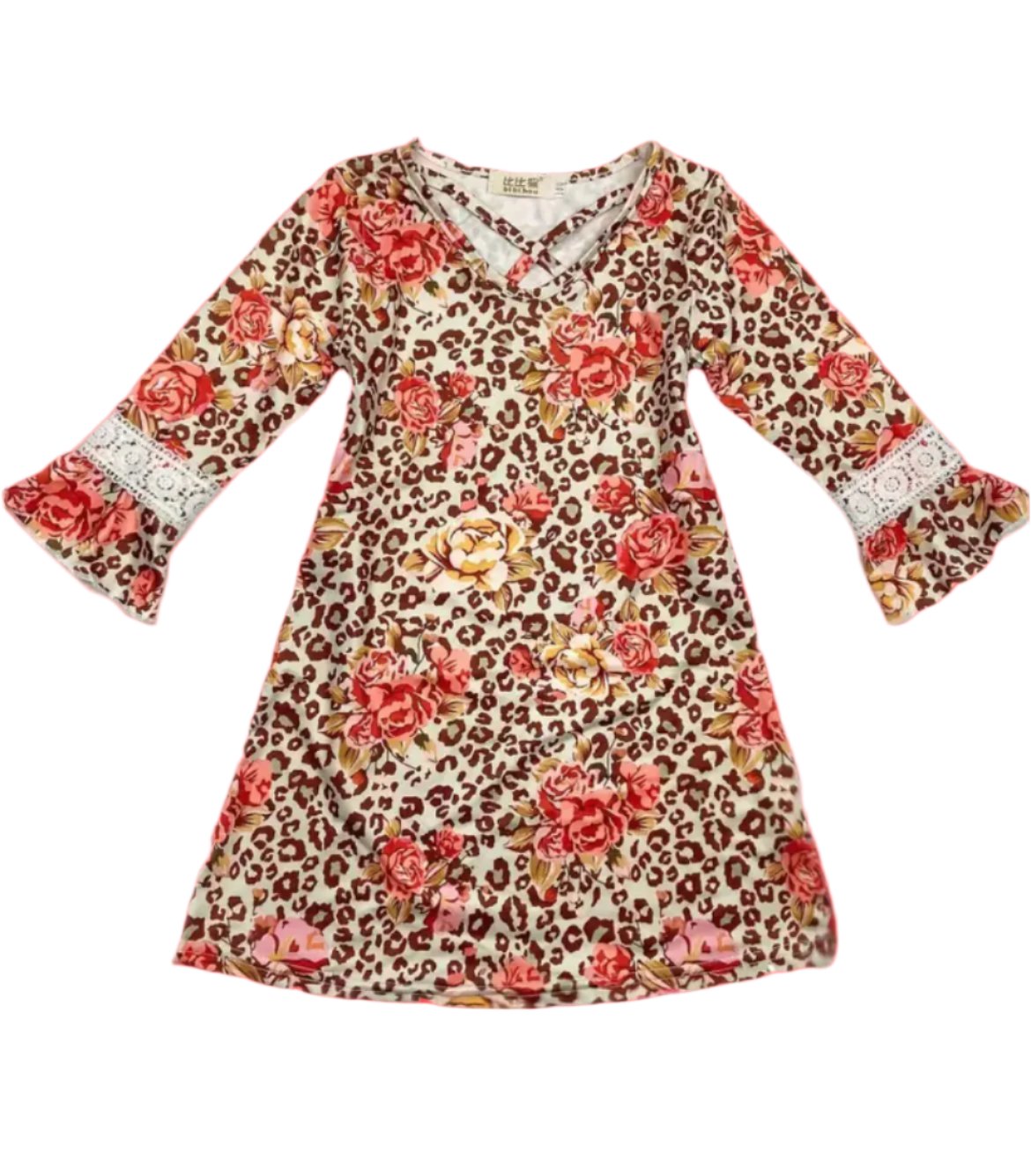 Leopard & Flower Print Dress, girl, kids, clothing