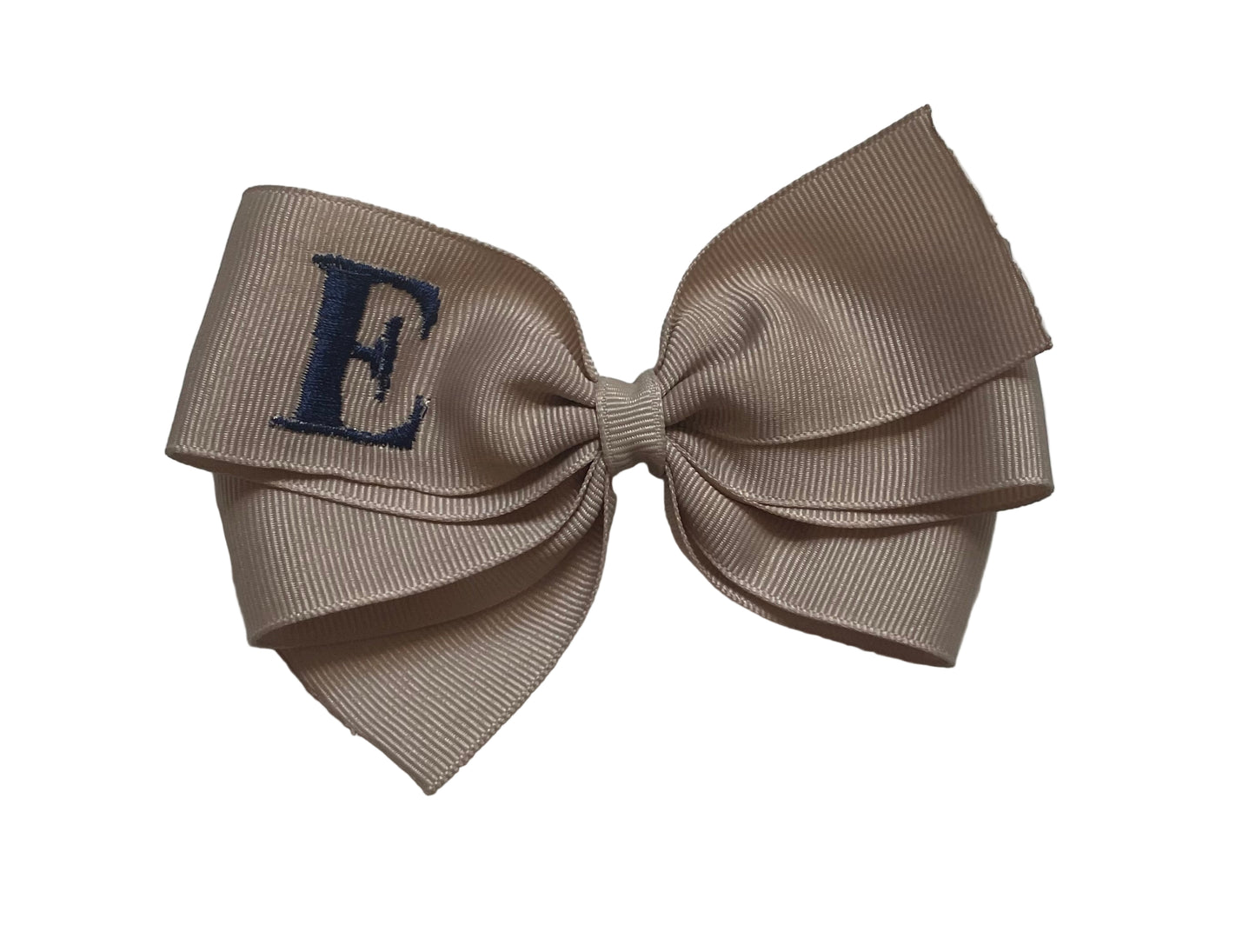 Khaki Monogrammed Hair Bow w/Navy Blue Initial, Personalized