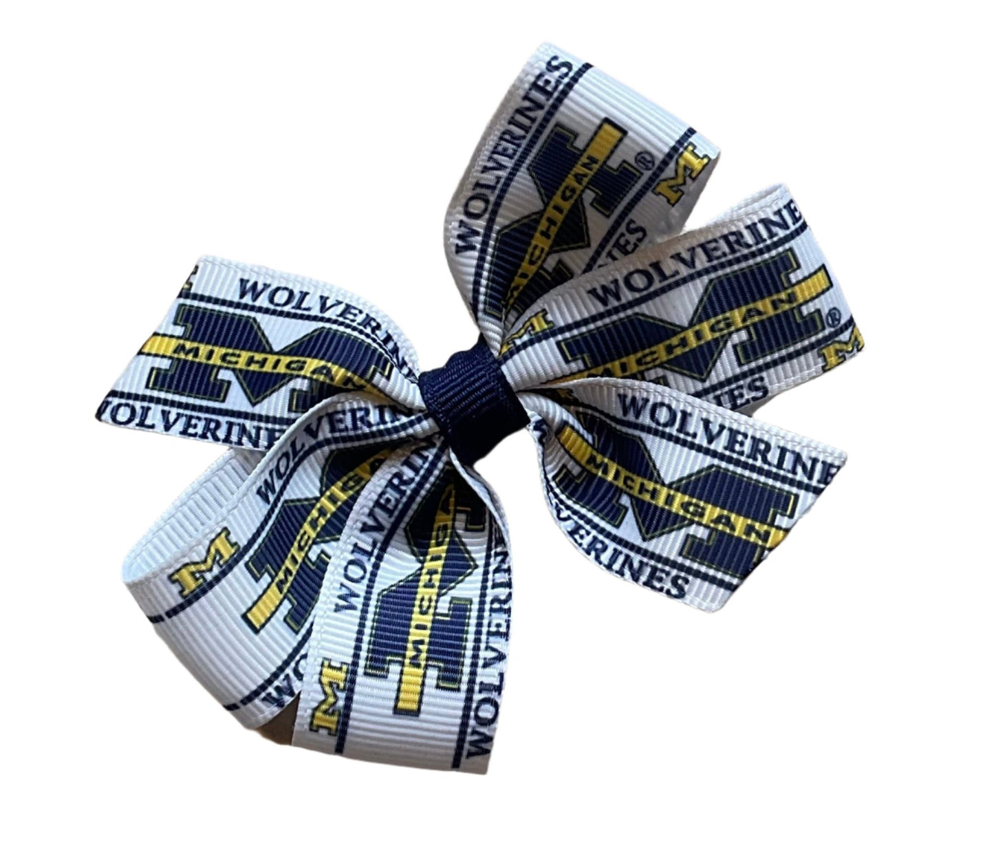 Collegiate Hair Bow, University, Michigan - White