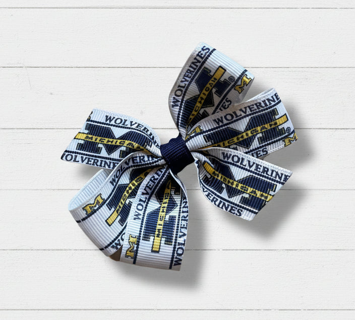 Collegiate Hair Bow, University, Michigan - White, school, sport