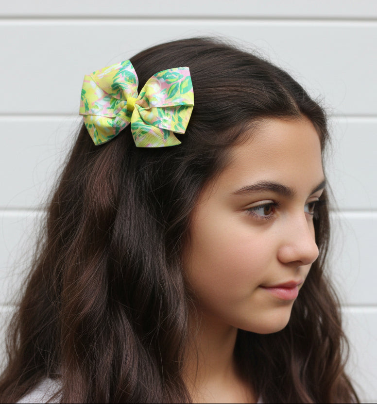 Yellow Chrysanthemum Hair Bow, resort, clip, girl, preppy