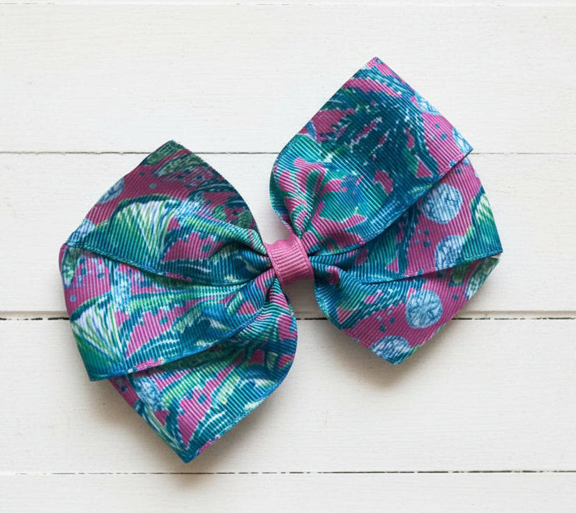 Sea Shells & Coral Preppy Hair Bow, Hip Nauti