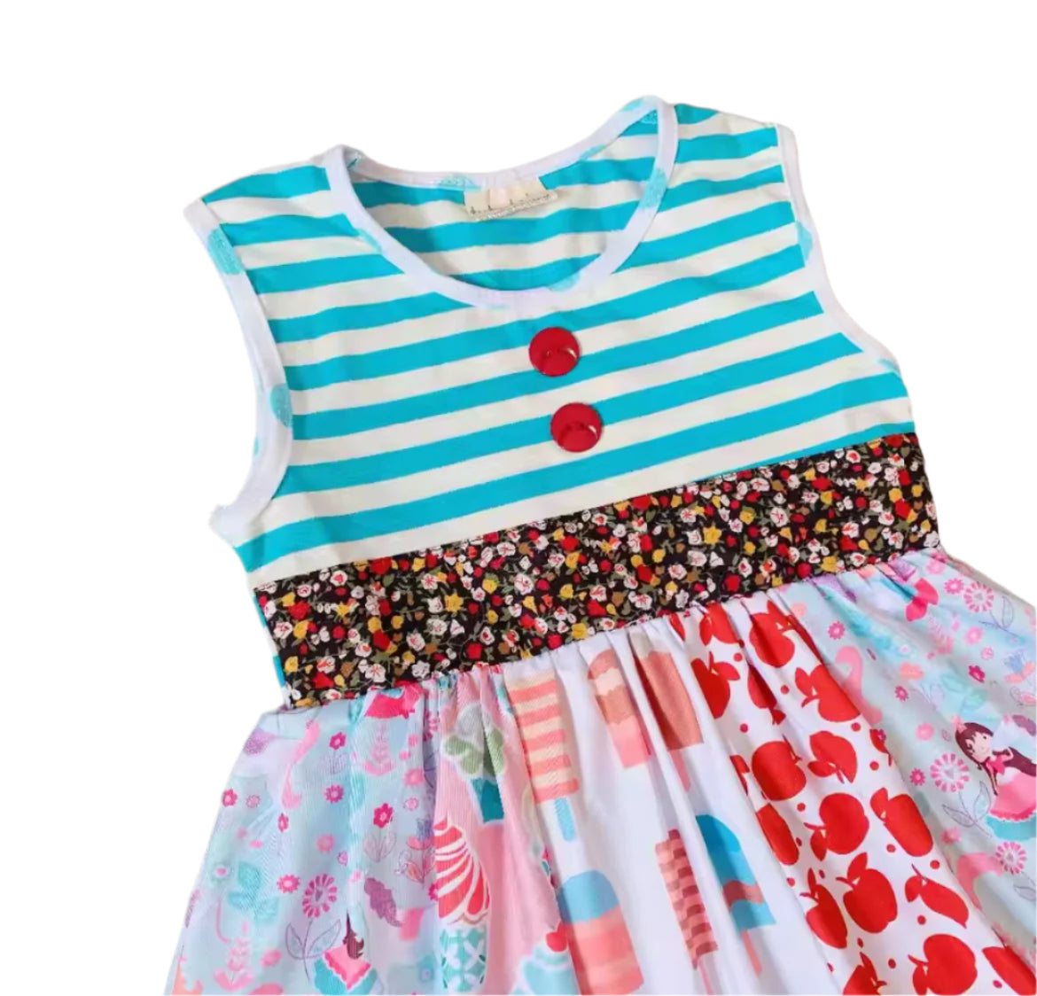 Striped Blue Patchwork Dress, Girl's, kids, apparel