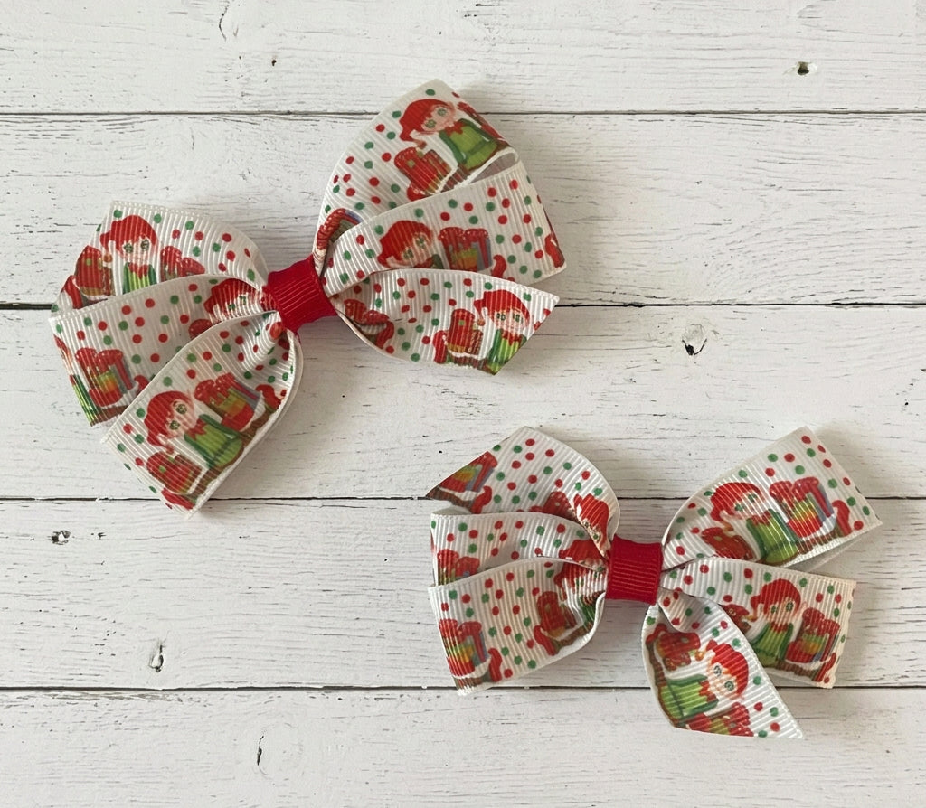 Polka Dot Elf Small Hair Bow, girl, holiday, Christmas, clip