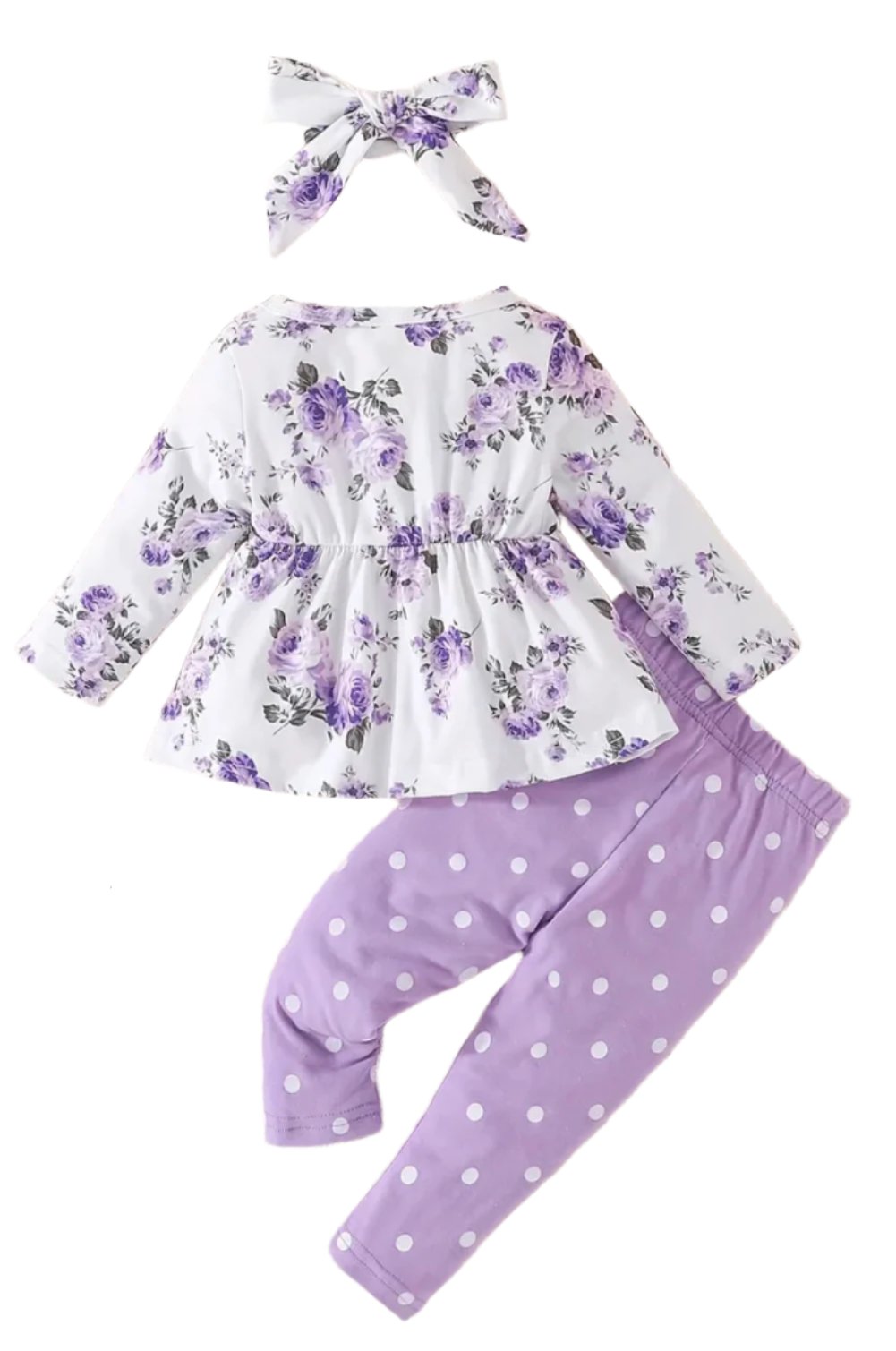 Purple Flower & Polka Dot Outfit, set, leggings, top, girl, baby, toddler