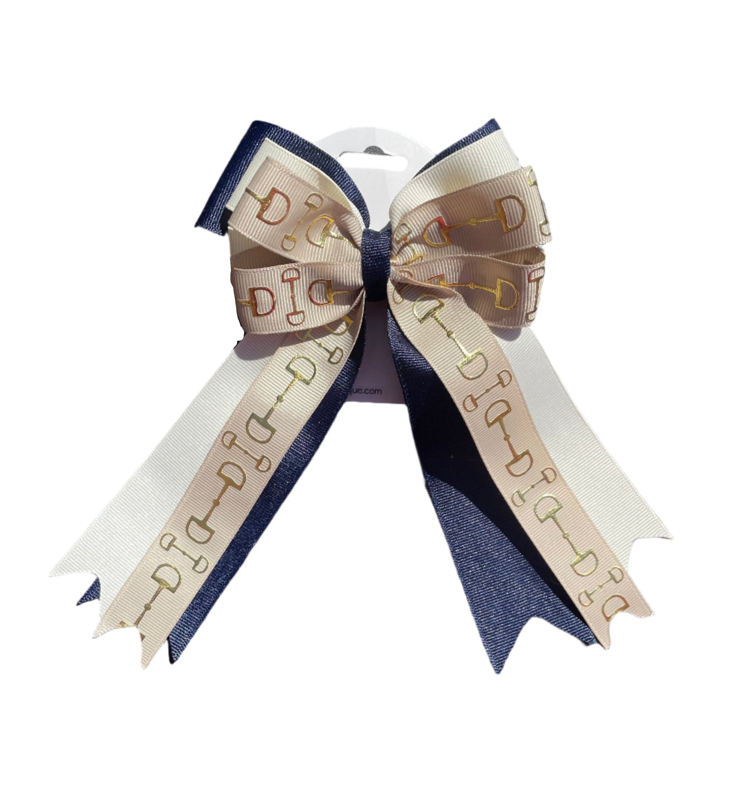Equestrian Hair Bow, Tail Bow, Horse Show, Navy Blue, Khaki & Off White, Single, Set
