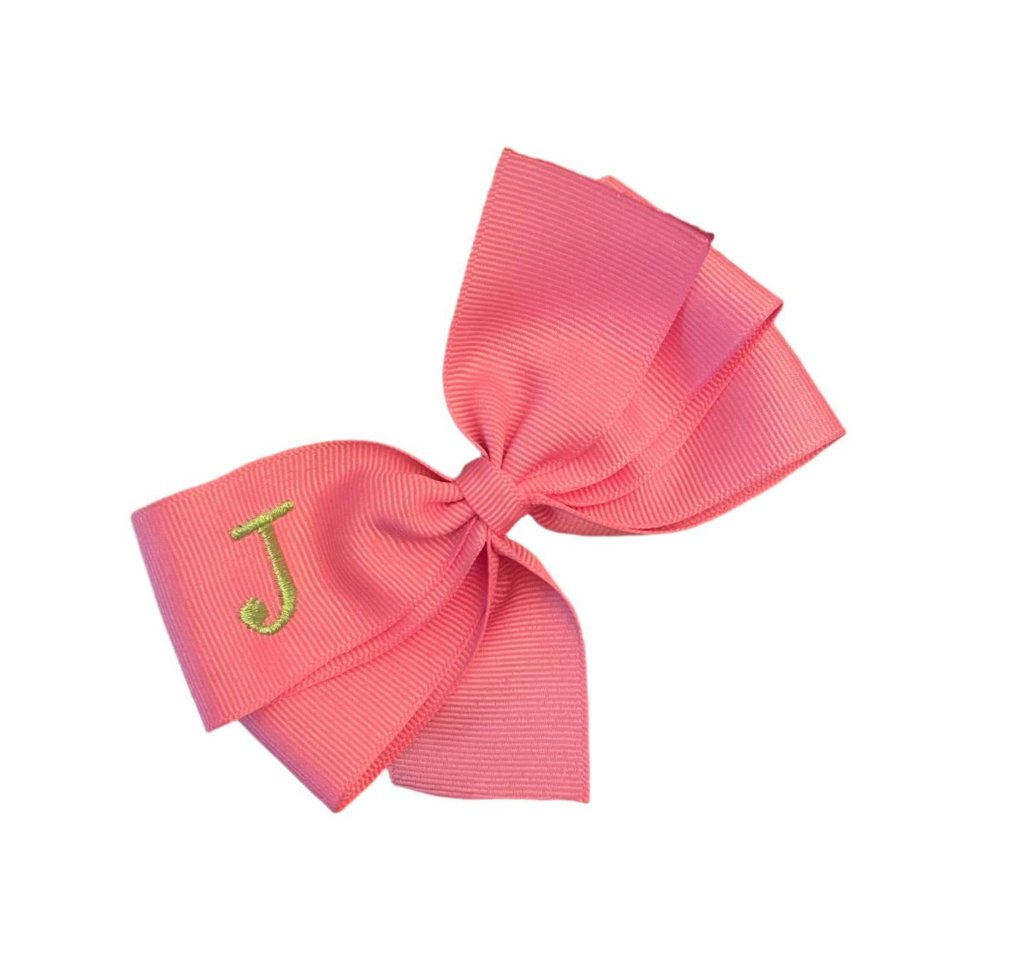 Bright Pink Monogrammed Hair Bow w/Lime Green Initial, Personalized