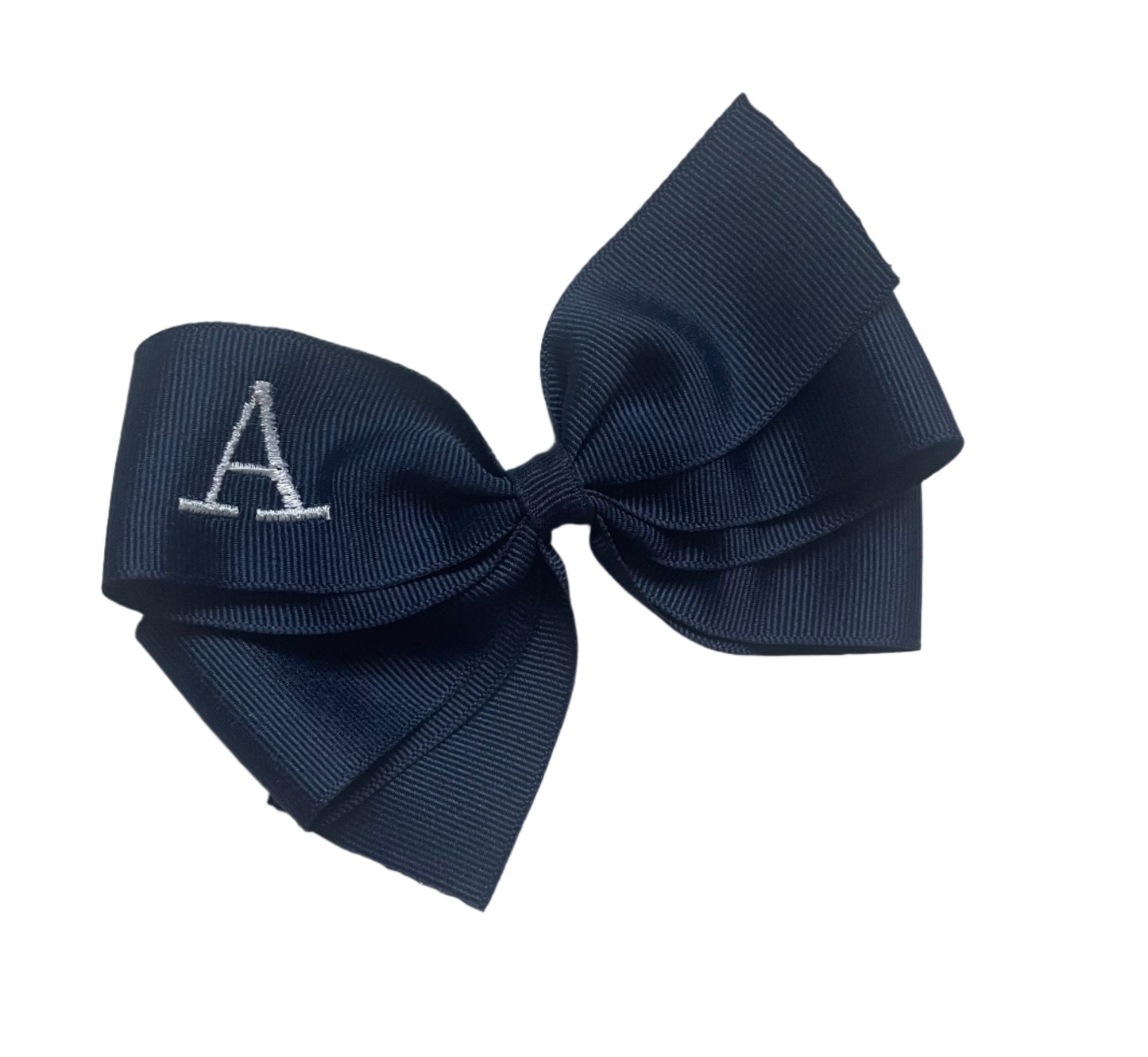 Navy Monogrammed Hair Bow w/White Initial, Blue, Personalized