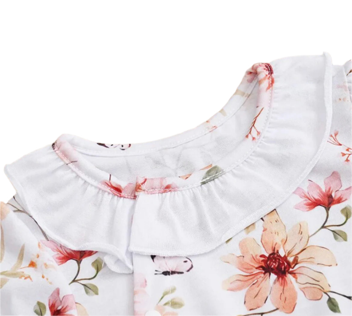 Peach Floral Short Sleeve Romper, girl, baby, onesie
