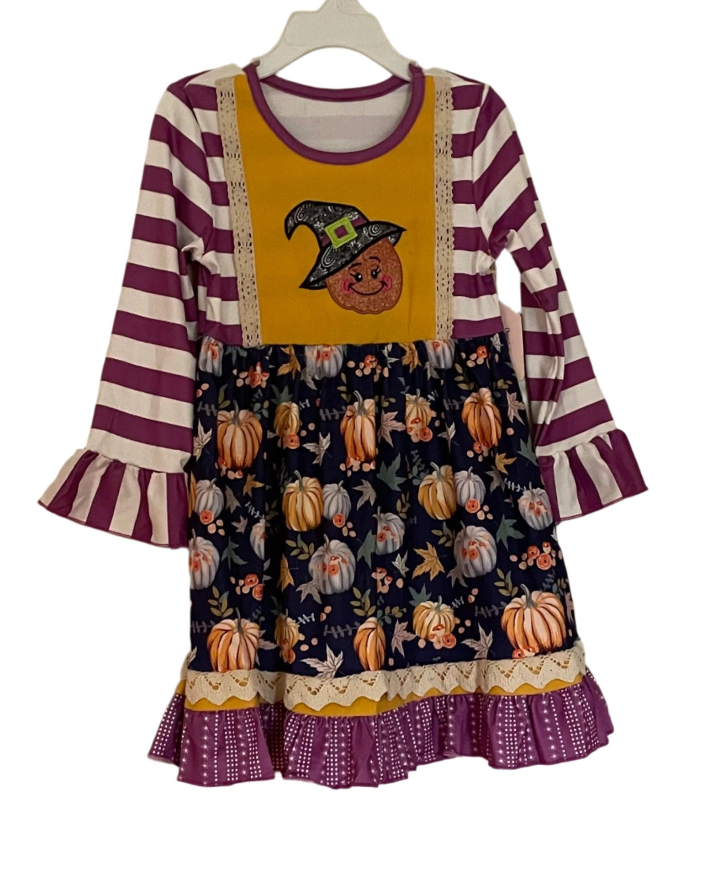Striped Pumpkin Witch Dress, Milk Silk, girl, Fall, twirl