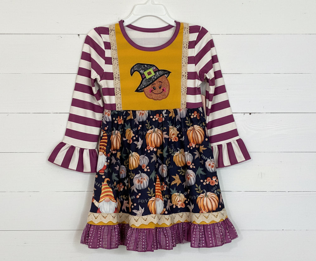 Striped Pumpkin Witch Dress, Milk Silk, girl, Fall, twirl, Halloween