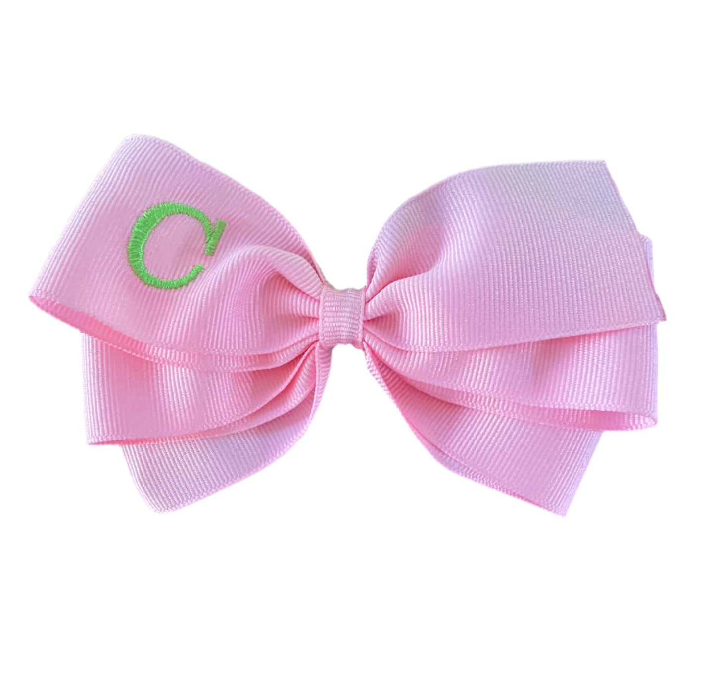 Pink Monogrammed Hair Bow w/Lime Green Initial, Personalized