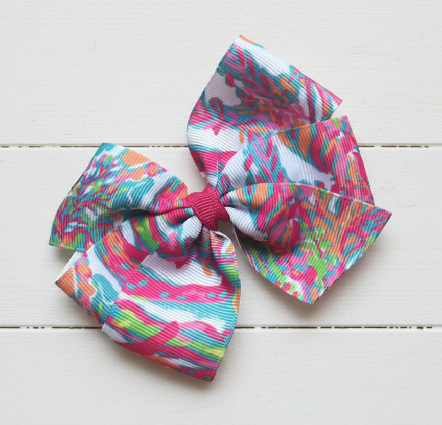 Colorful Coral Preppy Hair Bow, Scuba to Cuba, clip