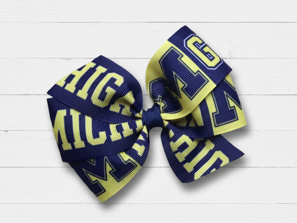 Collegiate Hair Bow, University, Michigan - Blue