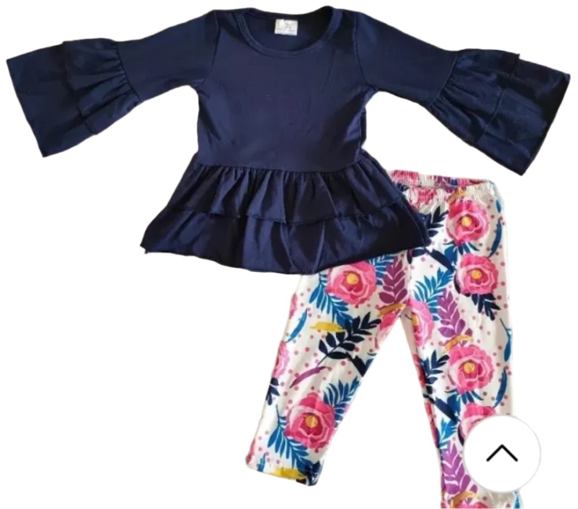 Girl's Rose Flower Outfit, set, leggings, top, bell sleeve / SALE