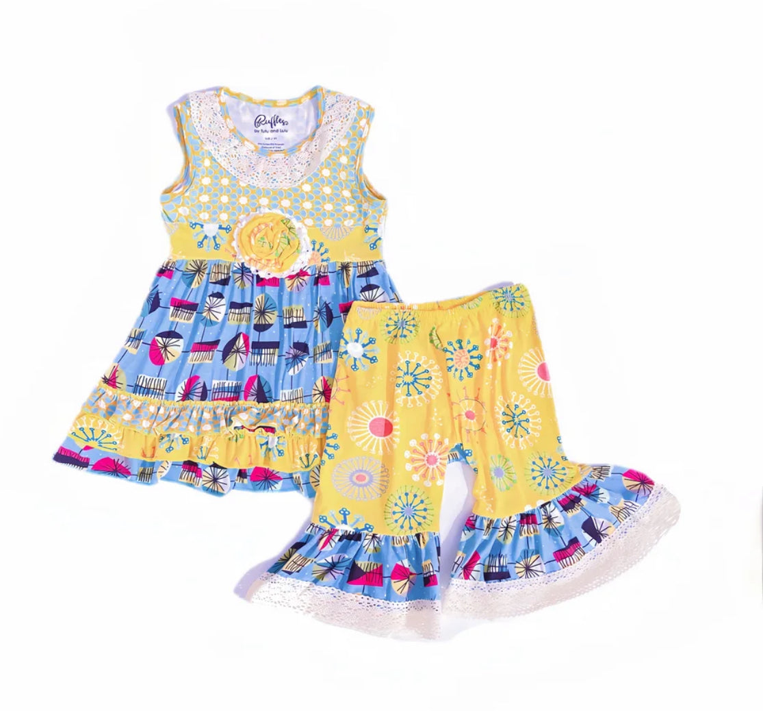 Boutique Blue & Yellow Ruffle Short Set, girls, kids, Milk Silk