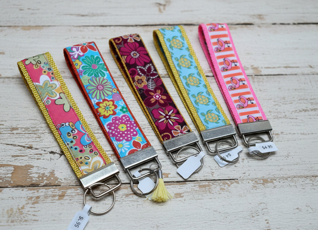 Flowers, Flamingos & Turtles Print Key Fobs, wristlet, purse, keychain