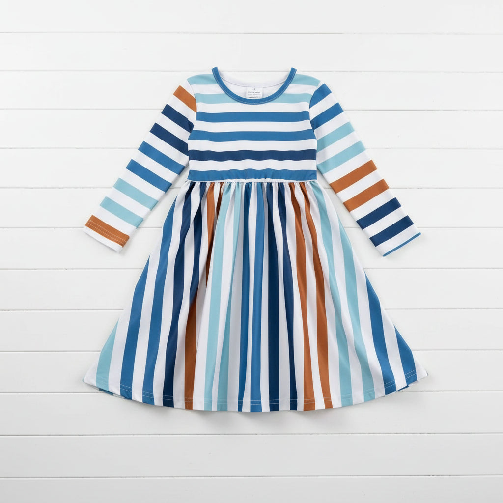 Striped Twirl Milk Silk Dress, girl's, kids