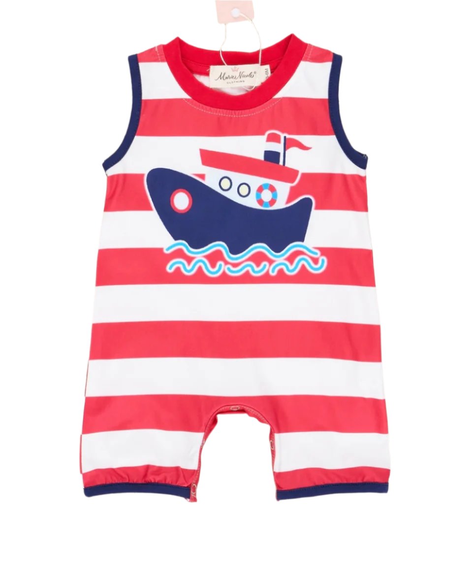 Striped Tugboat Romper, nautical, beach, baby, infant